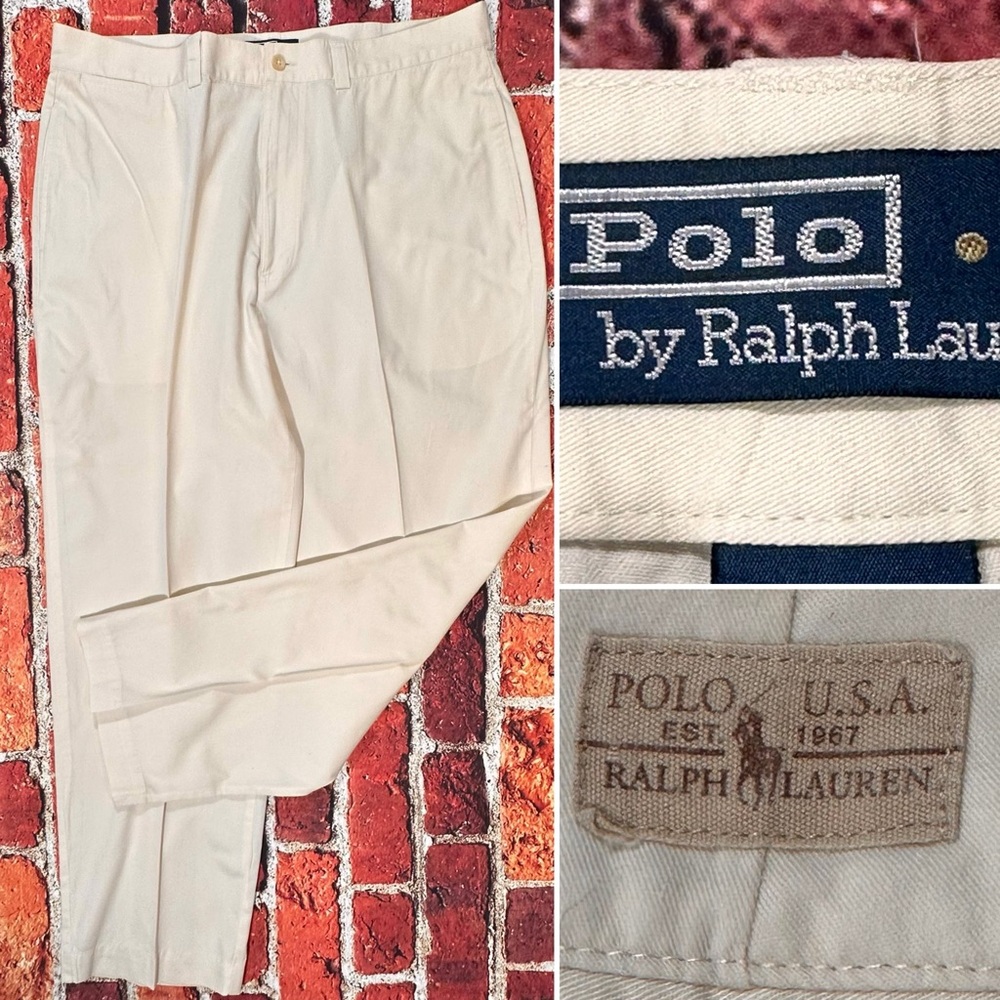 POLO By RALPH LAUREN MENS PANTS 38x30 VINTAGE PHILIP SLACKS IVORY CREAM PLEATED